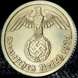NAZI GERMANY *BEAUTIFUL* GENUINE THIRD REICH WW2 10 REICHSPFENNIG (PFENNIG) COIN