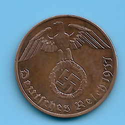 GERMANY WW2 1937 A 1 REICHSPFENNIG SWASTIKA EAGLE GERMAN COIN WW2 ERA #52