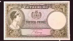 1944 LUXEMBOURG - 50 FRANCS  WW2 CURRENCY BANKNOTE