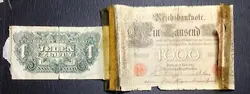 1900S $1 ZLOTY POLAND & 1910 $1,000 MARKS GERMANY SHORT SNORTER WW2 SET OF 2!