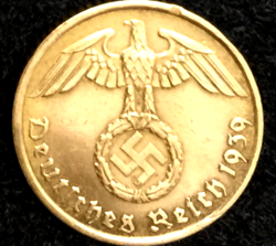 RARE OLD WW2 GERMAN 5 REICHSPFENNIG HIGH GRADE BRASS COIN AUTHENTIC WW2 ARTIFACT