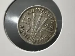VINTAGE COIN AUSTRALIA THREEPENCE THREE PENCE 1943 SILVER CURRENCY WW2