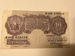 WW2 1940 EMERGEMCY ISSUE MAUVE 10/-  SHILLING BANKNOTE