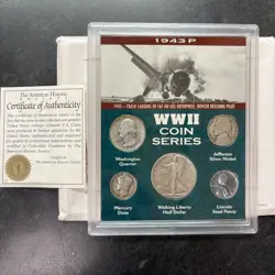 1943 D WW2 UNITED STATES SILVER COIN SET AMERICAN HISTORIC SOCIETY W/COA HOLDER