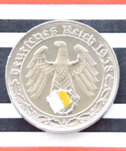 GERMAN COIN 50 REICHSPFENNIG 1938 A NICKEL SWASTIKA 3RD REICH WW2  RARE  PFENNIG