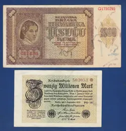 1000 KUNA 1941. CROATIAN BANKNOTES WW2 WAR   ZWANZIG MILLIONEN MARK 1923. GERMAN