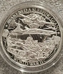 1 OZ .999 SILVER WORLD WAR 2 AWAKEND A SLEEPING GIANT PEARL HARBOR PATRIOT NEW