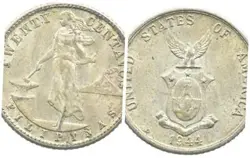 1937-1945 10 CENTAVOS SILVER COIN. WW2 ERA HISTORICAL COIN. 10 CENTAVOS