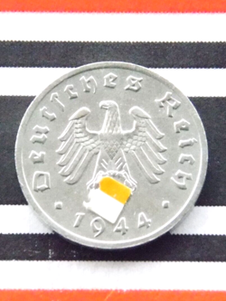 GERMAN COIN 1944 F 1 REICHSPFENNIG ZINC SWASTIKA 3RD REICH WW2   UNC PFENNIG RPF