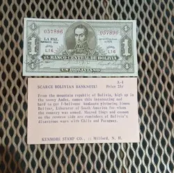 1928 BOLIVIAN 1 BOLIVIANOS BANKNOTE WORLD MONEY CURRENCY POST WW2 BILLETES