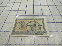 1939 GREECE 10 DRACHMA WITH FAKE WW2 STAMP.