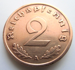 (518)GERMAN 3RD REICH 1937 A - 2  REICHSPFENNIG WWII COIN