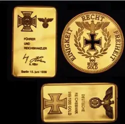 1888 GERMANY DEUTSCHE REICH 1OZ GOLD PLATED RESTRIKE MEDAL COIN  WW2 BULLION BAR