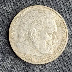 1937 A GERMAN THIRD REICH HINDENBURG 2 REICHSMARK SILVER COIN KM#93  FINE #32797