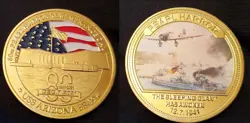 PEARL HARBOUR GOLD COIN WORLD WAR II OLD BATTLE SHIPS PLANES I HONOLULU PACIFIC