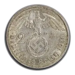 MINT ERROR 2 MARK 1939-A GERMANY THIRD REICH MISSING LETTERS REICHSMARK BU