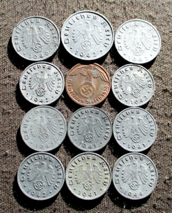 AUTHENTIC OLD COINS OF THIRD REICH NAZI GERMANY (1933-1945) WORLD WAR II-MIX 736
