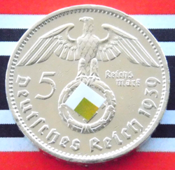 GERMAN COIN 5 REICHSMARK 1939 F SWASTIKA HINDENBURG SILVER 3RD REICH WW2 MARK BU