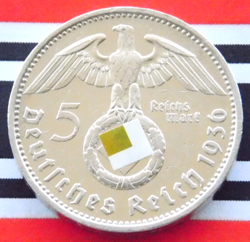 GERMAN COIN 5 REICHSMARK 1936 F SWASTIKA HINDENBURG SILVER 3RD REICH WW2 MARK BU
