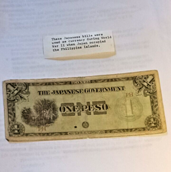 1944 JAPAN 10 TEN PESOS BANKNOTE BILL JAPANESE GOVERNMENT BLOCK PC WW2 CURRENCY