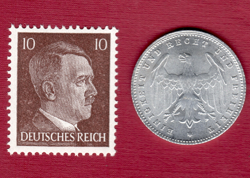 AUTHENTIC WW2 10PF AH STAMP AND ANTIQUE GERMAN 200 MARK COIN