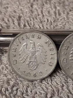 2 DAMAGED WW2  1 REICHSPFENNIGS ~ GERMANY, HEAVILY CIRCULATED, 3RD REICH