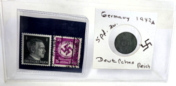 WW2 AUTHENTIC RARE GERMAN COINS AND  STAMPS WORLD WAR 2 ARTIFACTS