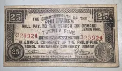 1942 WW2 PHILIPPINES BOHOL 25 CENTAVOS EMERGENCY NOTE