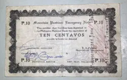 1942 WW2 PHILIPPINES MOUNTAIN PROVINCE 10 CENTAVOS EMERGENCY NOTE