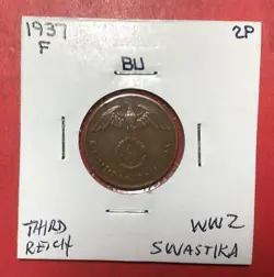 1937F GERMANY THIRD REICH SWASTIKA WORLD WAR 2! 2 PFENNIG! OLD GERMAN COIN!