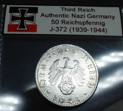 GENUINE WW2 COIN: BEAUTIFUL 50 REICHSPFENNIG 1939-1943 THIRD REICH GERMANY ALUM.