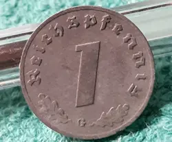1942 WW2  1 REICHSPFENNIG~ GERMANY, HEAVILY CIRCULATED, 3RD REICH