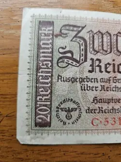 CURRENCY GERMANY 1940 WW2 WAR ERA 20 REICHSMARK ZWANZIG CIRCULATED WORN! ANTIQUE