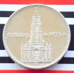 GERMAN COIN 2 REICHSMARK 1934 E POTSDAM CHURCH SWASTIKA DATE SILVER 3RD WW2 MARK