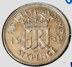 KING GEORGE VI SILVER SIXPENNY 6D WW2 COIN ( DATED 1939 ) MINT COND AJ164