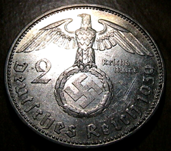 1939-A GERMANY 2 MARK LUSTROUS CH BU GERMAN HINDENBURG THIRD REICH SILVER COIN