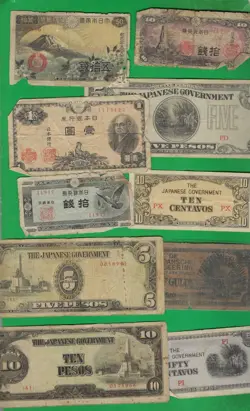 JAPAN  1942 - 1946 ~ WITH WW2 MILITARY MONEY ~10 X PAPER MONEY LOT # 8010 (*-*)