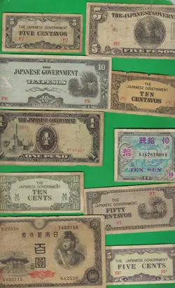 JAPAN  1930 - 1946 ~ WITH WW2 MILITARY MONEY ~10 X PAPER MONEY LOT # 8009 (*-*)