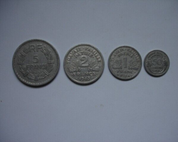 1940S FRENCH FRANC COINS 5, 2, 1 FRANC & 50 CENTIMES WW2 & POST WAR ALUMINIUM