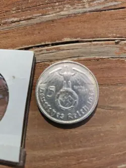 RARE THIRD REICH WW2 GERMAN 5 REICHSMARK HINDENBURG SILVER COIN 1938