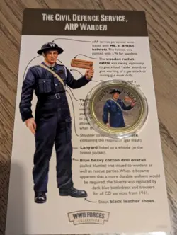 WESTMINSTER WW2 FORCES COLLECTION GOLD PLATED MEDALLION COIN ARP WARDEN