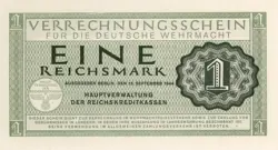 CURRENCY GERMANY 1944 WW2 WEHRMACHT BANKNOTE WAR ERA 1 EINE UNCIRCULATED