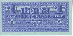 CURRENCY GERMANY 1942 WW2 WEHRMACHT FASCISM WAR ERA EINE 1 BLUE UNCIRCULATED