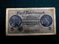 GERMANY THIRD REICH 5 REICHSMARK NAZI GERMANY MONEY 1941-1944