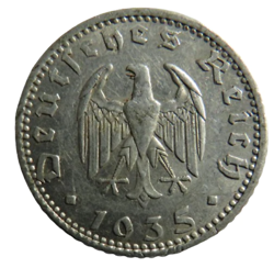 1935-A GERMANY - THIRD REICH 50 REICHSPFENNIG COIN