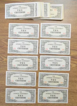 100 WW2 JAPANESE GOVERNMENT TEN CENTAVOS OCCUPATION PAPER MONEY UNC