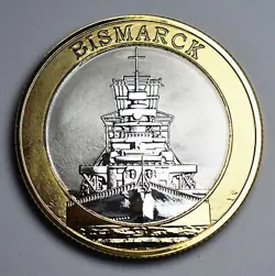 GERMAN BATTLESHIP BISMARCK DUAL METAL SILVER & 24CT GOLD COMMEMORATIVE. WW2
