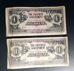 WW2 JIM JAPANESE INVASION MONEY MALAYA 1942 BANANA MONEY BANK NOTE ONE DOLLAR X2