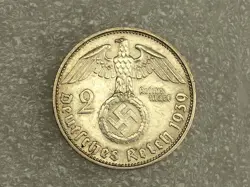 GERMANY THIRD REICH 2 REICHSMARK SILVER COIN 1939 J WW2 ERA. VERY FINE