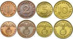 NAZI GERMAN THIRD REICH WW2 LOT OF 4 COINS 1 2 5 10 REICHSPFENNIG 1936-1940 SET